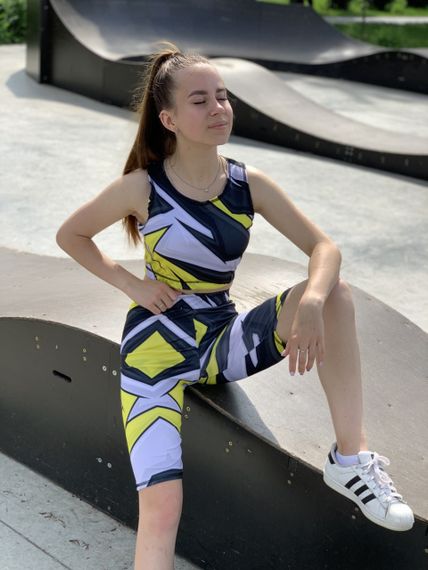 Спортивные шорты велосипедки  4Profi  с принтом "Геометрия" серый/желтый размер L дайвинг 17708 | Зображення 2