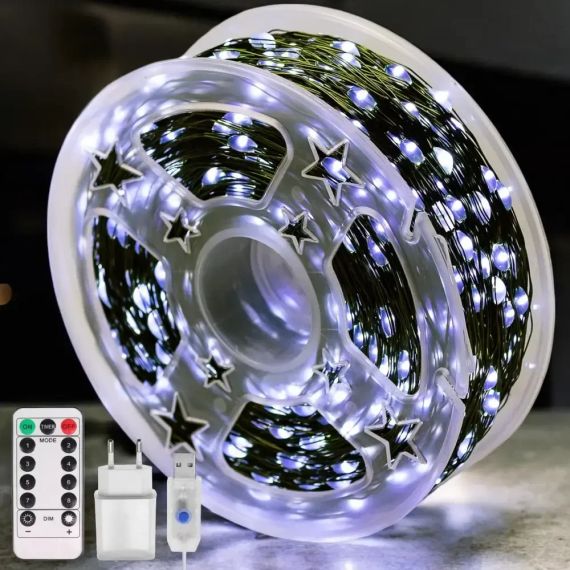 Гирлянда Роса 200 м с холодним белым светом – зеленая нить, пульт, 8 режимов | Зображення 1