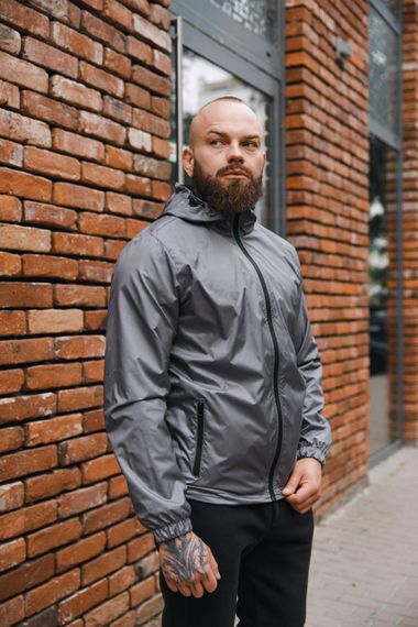 Чоловіча ветровка на блискавці з капюшоном підкладка сітка колір сірий, розмір L  BD0024 | Зображення 2