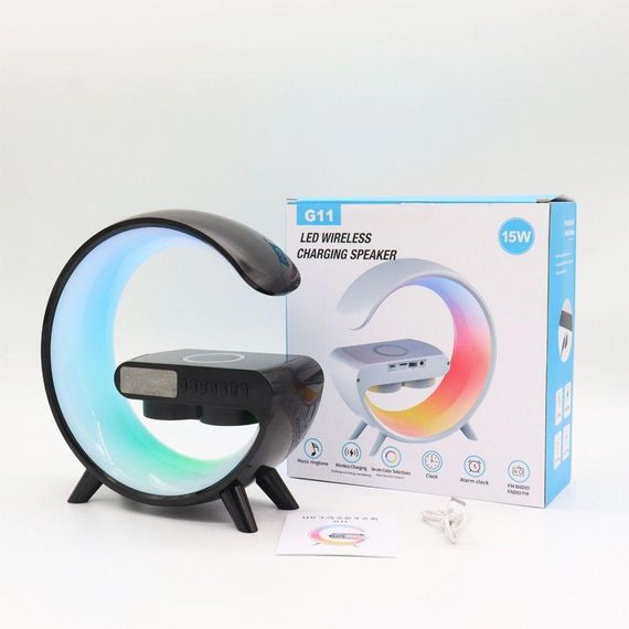 Розумний світильник-нічник з бездротовою зарядкою та Bluetooth колонкою, G11 Smart Light, Черный / Настільна смарт лампа | Зображення 9