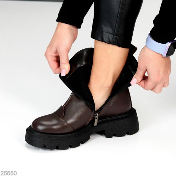 Шикарні шкіряні черевики на блискавці натуральна шкіра колір Шоколад | Зображення 2