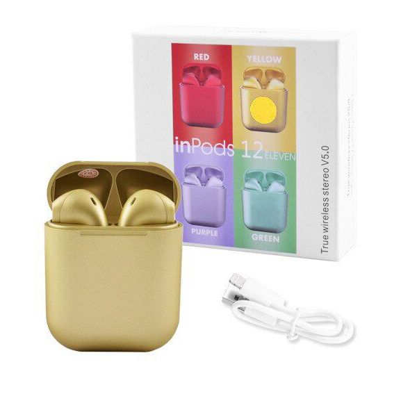 Бездротові навушники блютуз гарнітура inPods 12 simple TWS bluetooth V5.0 сенсорні. Колір: EJ-613 жовтий металік | Зображення 3