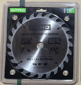 Диск пиляльний для дерева 185х20 (16)х24Т APRO