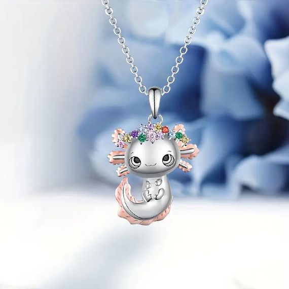 Серебристый кулон с цепочкой Liresmina Jewelry аксолотль с кристаллами 2.3 см LuxAurum021 | Зображення 1