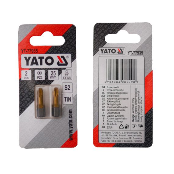 Насадка викруткова біта хрестовидна PZ3 х 25 мм 2 штуки YATO YT-77935