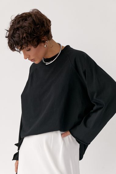 Однотонний вільний лонг - чорний цвет, ONE SIZE (є розміри) | Зображення 4