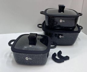 Набор квадратных кастрюль с силиконовыми крышками и  5-ти слойным дном Higher Kitchen HK-323 Черный
