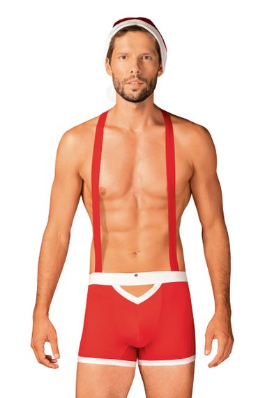 Мужской эротический костюм Санта-Клауса Obsessive Mr Claus Красно-белый L/XL