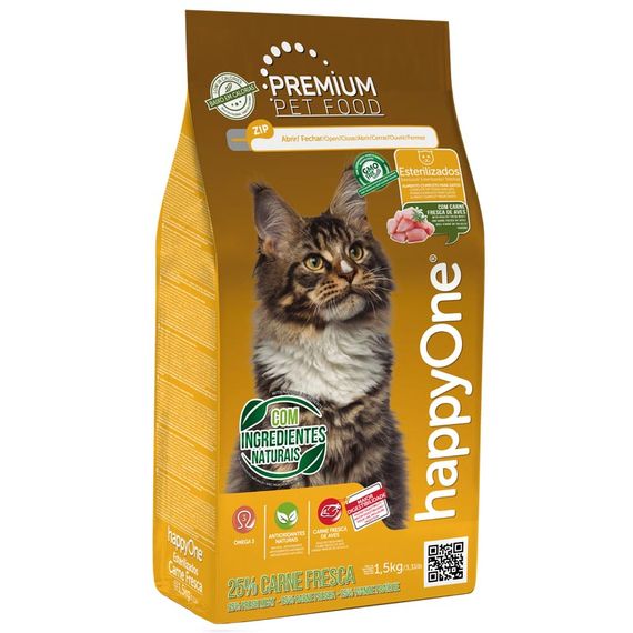 Корм happyOne Premium Cat Sterilized Fresh Meat сухой со свежим мясом для стерилизованных котов 1.5 кг