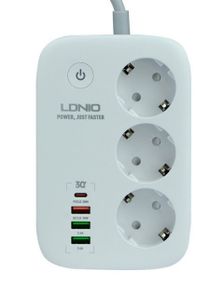 Мережевий фільтр LDNIO SEW3452 подовжувач 3 розетки 3 USB 1 Type-C WiFi управління Білий
