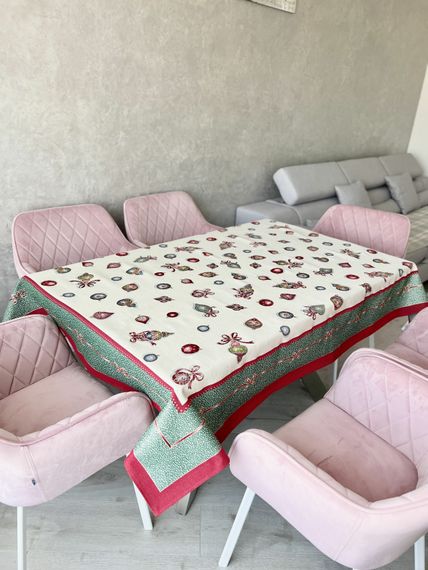 Скатертина гобеленова RUNNER336V Ялинкові прикраси Limaso, 137х240, Прямокутна, Новорічний, Срібний люрекс, 75% поліестер, 22% бавовна, 3% акрил, Гобелен | Зображення 3