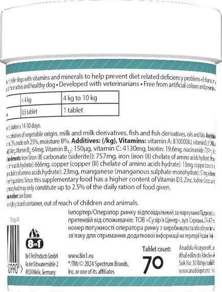 Витамины для собак малых пород 8in1 Excel Multi Vitamin Small Breed, 70 табл | Зображення 1