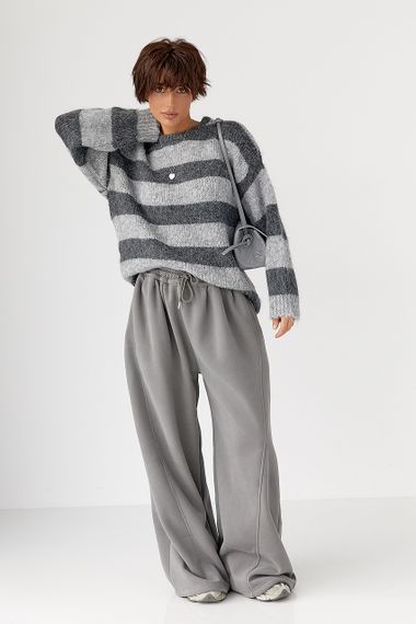 Теплий светр оверсайз у смужку - сірий цвет, ONE SIZE (є розміри) | Зображення 2