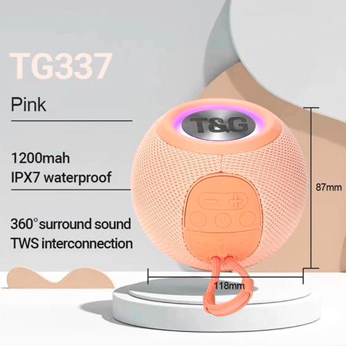 Портативная Bluetooth колонка TG337 с RGB подсветкой и функцией громкой связи, радио, розовая | Зображення 4