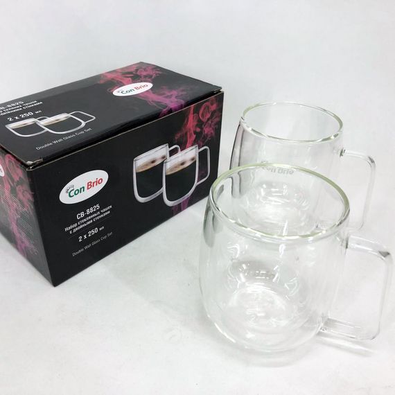 Стаканы и кружки с двойным дном Con Brio CB-8825-2 250мл 2шт, Прозрачные кружки с двойным дном VR-93 | Зображення 6