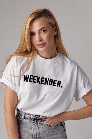 Трикотажная футболка с надписью Weekender - белый с черным цвет, M (есть размеры) | Зображення 4