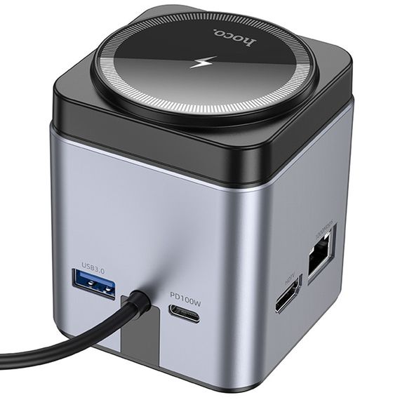 Перехідник HUB Hoco HB49 Effortless 9in1 100W з БЗП Metal gray | Зображення 1