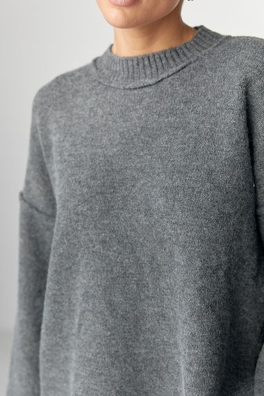 Теплий вільний джемпер зі швами назовні - темно-сірий цвет, ONE SIZE (є розміри) | Зображення 3