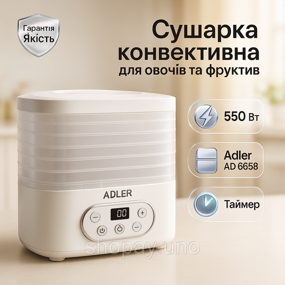 Электрическая сушилка с пятью лотками Adler AD 6658 550Вт, Сушилки для ягод и фруктов BP-36