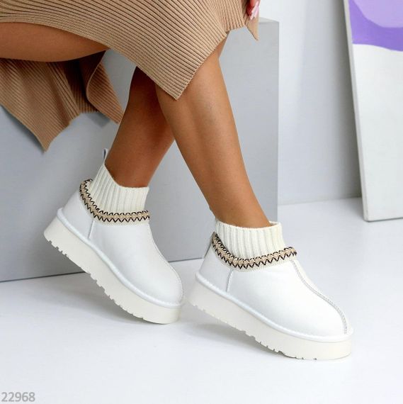 Белые низкие угги с текстильным манжетом натуральная кожа флотар | Зображення 3