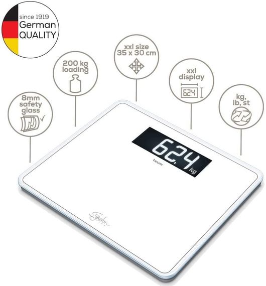 Ваги підлогові Beurer , 200кг, товщина 8мм, великий дисплей, 3хААА в комплекті, скло, білий (GS_410_SIGNATURE_LINE_WH) | Зображення 6