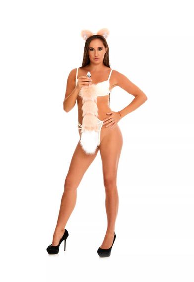 Анальний хвіст зі стрічкою без пробки, Персиковий з білим кінчиком, OKOVA 50 см. sexstyle | Зображення 3