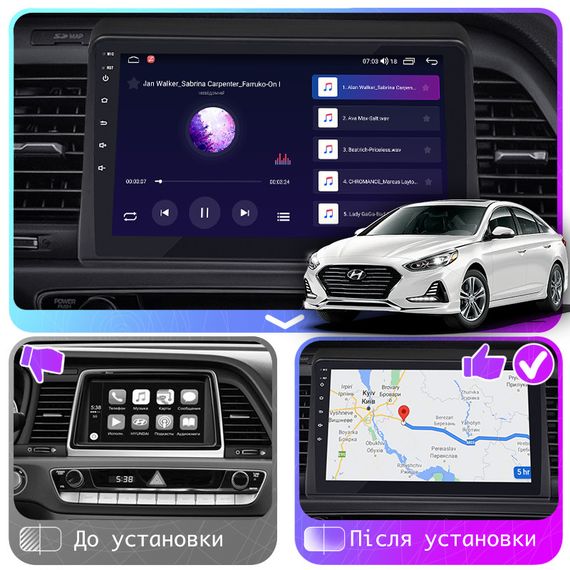 Штатная магнитола 9" Lesko для Hyundai Sonata VII (LF) Рестайлинг 2017-2019 2/32Gb CarPlay 4G Wi-Fi GPS Prime | Зображення 2