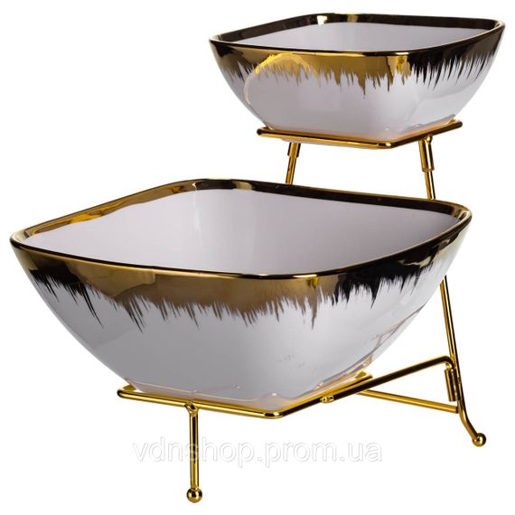 Фруктовниця на 2 яруси фуршетна стійка для закусок 31×23×25 (см) цукерниця Біла з золотом 2558-1 | Зображення 3