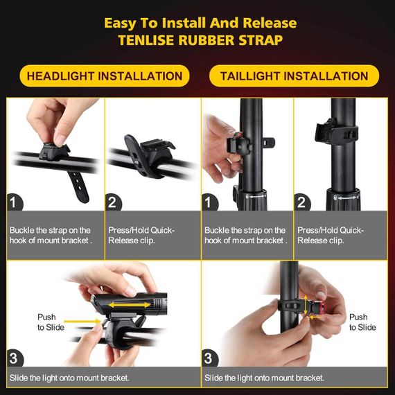 Комплект суперяскравих велосипедних ліхтарів Defurhome, передній та задній ліхтар з USB зарядкою, літієвий акумулятор 2000 мА·год | Зображення 2