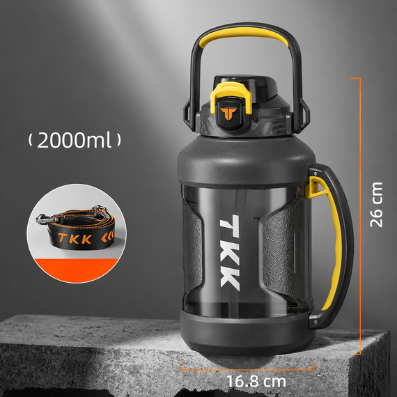 Спортивная бутылка TKK (2000 мл) - Серый матовый Tritan BPA-free, с эргономичной ручкой и клапаном | Зображення 1