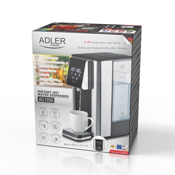 Диспенсер для гарячої води Adler AD 1356, 2,5 л, 2600 Вт, 7 температур, миттєвий нагрів | Зображення 9