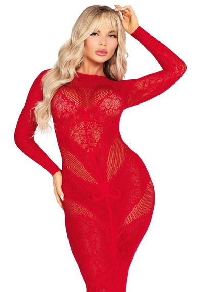 Платье Leg Avenue Lace and Net Bodycon Gown One Size, Red Sex Aura | Зображення 4