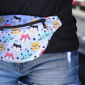 Сумка на пояс бананка Bumbag Котячьи мордашки 27x16 см (BB_20J002_BL)