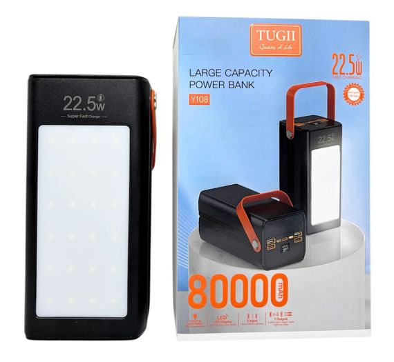 Power Bank 80000 mAh 22,5 W Tungil Y108 реальна ємність швидка зарядка QC3.0 зовнішній акумулятор з ліхтарем та дисплеєм павербанк