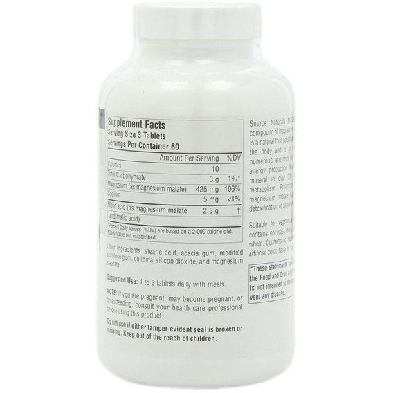 Микроэлемент Магний Source Naturals Magnesium Malate 1250 mg 180 Tabs | Зображення 1