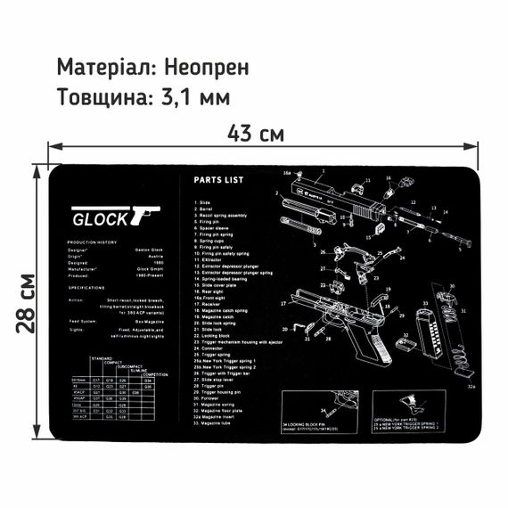 Килимок UAD для чищення зброї 43х28 см Glock | Зображення 5