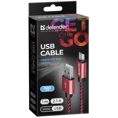 Дата кабель USB 2.0 AM to Micro 5P 1.0m USB08-03T red Defender (87801) | Зображення 2