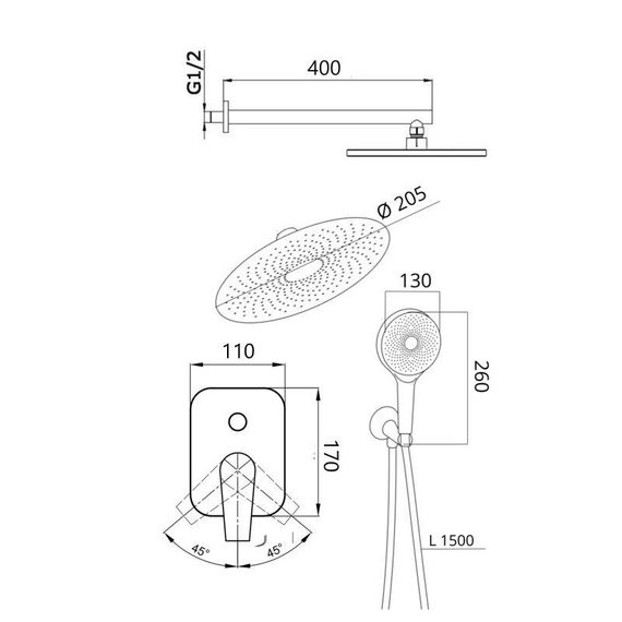 Душова система універсальна Qtap Slavonice прихованого монтажу на два споживача QTSLA113GMB45899 Gunmetal Black PVD | Зображення 1