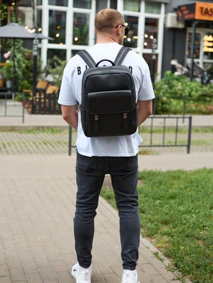 Стильный мужской кожаный рюкзак 40х30х17, практичный аксессуар для ноутбука и документов, черный | Зображення 5