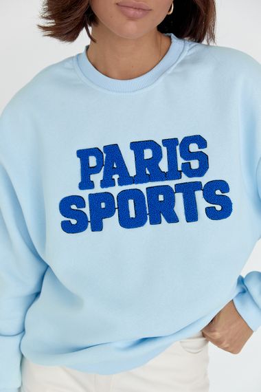 Теплый свитшот на флисе с надписью Paris Sports - голубой цвет, S (есть размеры) | Зображення 3