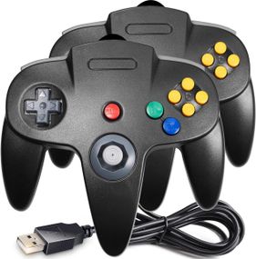 Контролер (2 шт) USB N64, дротовий геймпад для ПК [3D-аналоговий джойстик] для Windows PC, MAC, Linux,