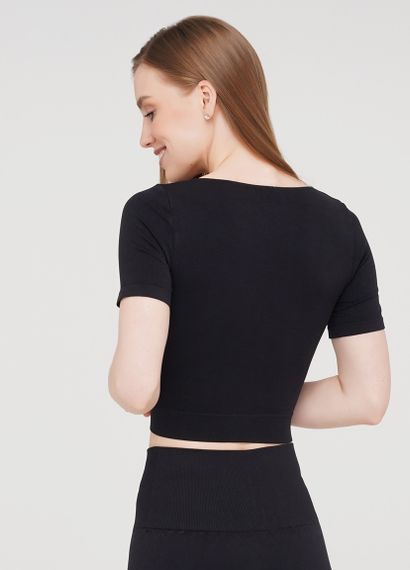Футболка женская укороченная бесшовная CROP T-SHIRT 18860 L-XL черная | Зображення 2