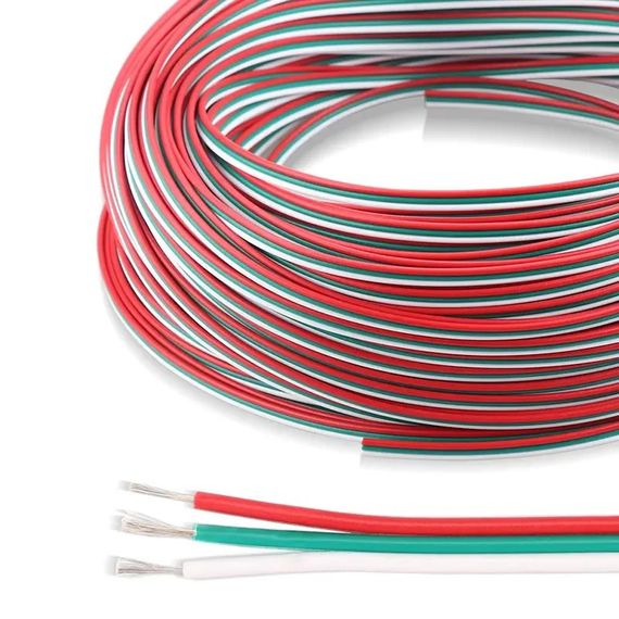 Кабель живлення 3 жили 22AWG 3х0,3мм², зелено-червоно-білий