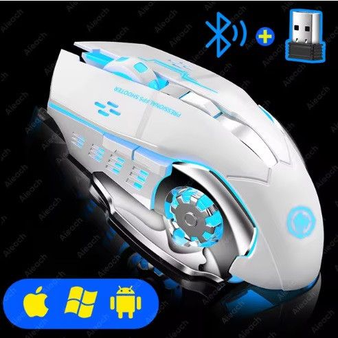 Беспроводная игровая мышка T2 RGB подсветка USB Charge+Bluetooth бесшумная со встроенным аккумулятором White | Зображення 2