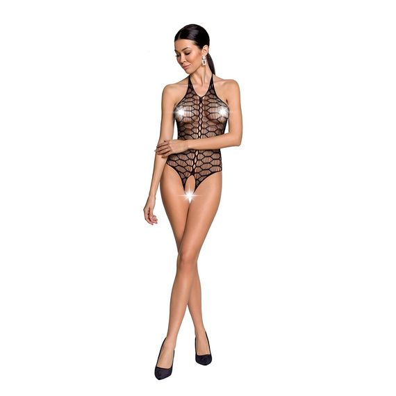 Бодістокінг у велику сітку Passion BS087 black, відкрита спина, халтер, з доступом, One size | Зображення 2