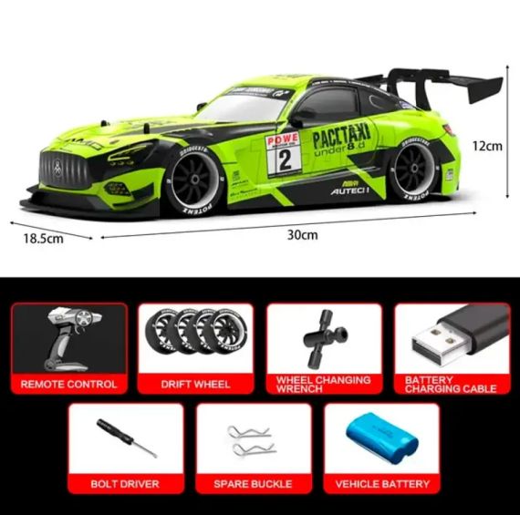 Машинка на радіоуправлінні Green Devil AMG 1:16, зелена – спортивна модель для дрифту та перегонів | Зображення 1