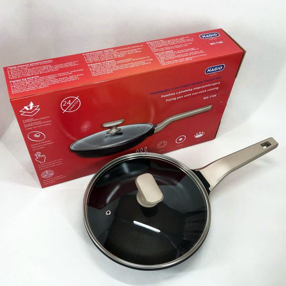 Сковорода Magio MG-1166 з кришкою антипригарна 24 см, сковорода для смаження, якісна сковорода | Зображення 6
