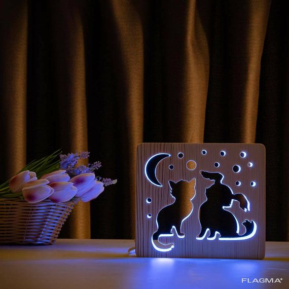 Светильник ночник ArtEco Light из дерева LED "Кот и собачка" с пультом и регулировкой... | Зображення 7