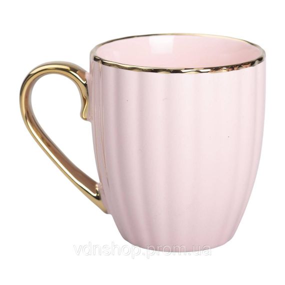 Чашка порцелянова із золотим обідком і золотою ручкою 420 (мл) Рожева RX-N240629P