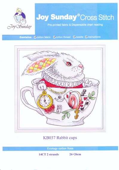 Набір для вишивання за нанесеною на канву схемою "Rabbit cups". AIDA 14CT printed, 26*26 см | Зображення 1